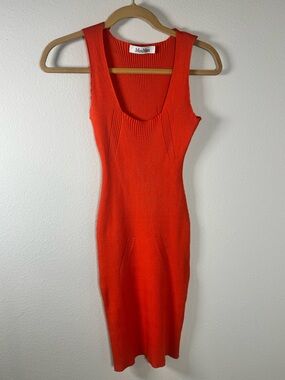 Max Mara Orange Ribbed Knit Bodycon Midi Dress XS